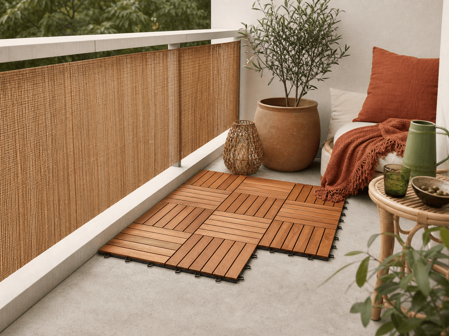 Balcony Floor Deck Tiles 9-Pack installed in a realistic balcony or terrace setting